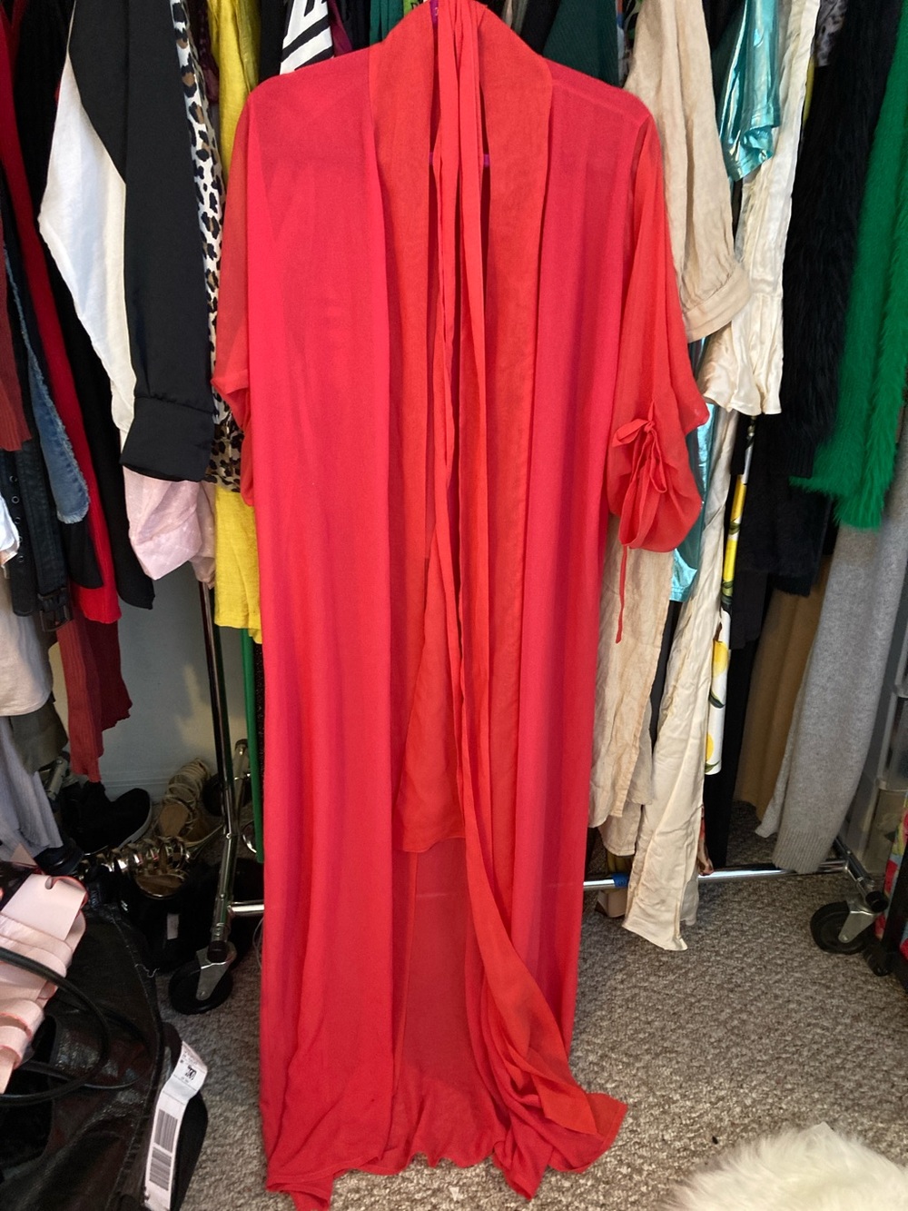 Red Sheer Maxi Kimono Dress